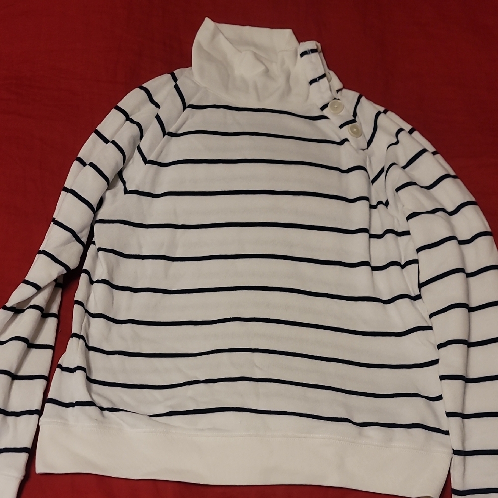 J. Crew Factory White and Navy Striped Turtleneck Sweater